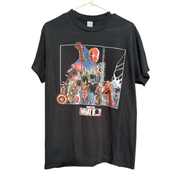 Marvel Studios What If...? T-shirt Black with Medium Sticker Tag on Front Size M - Picture 2 of 5